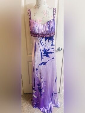 Lavender Floral Empire Waist Evening Dress